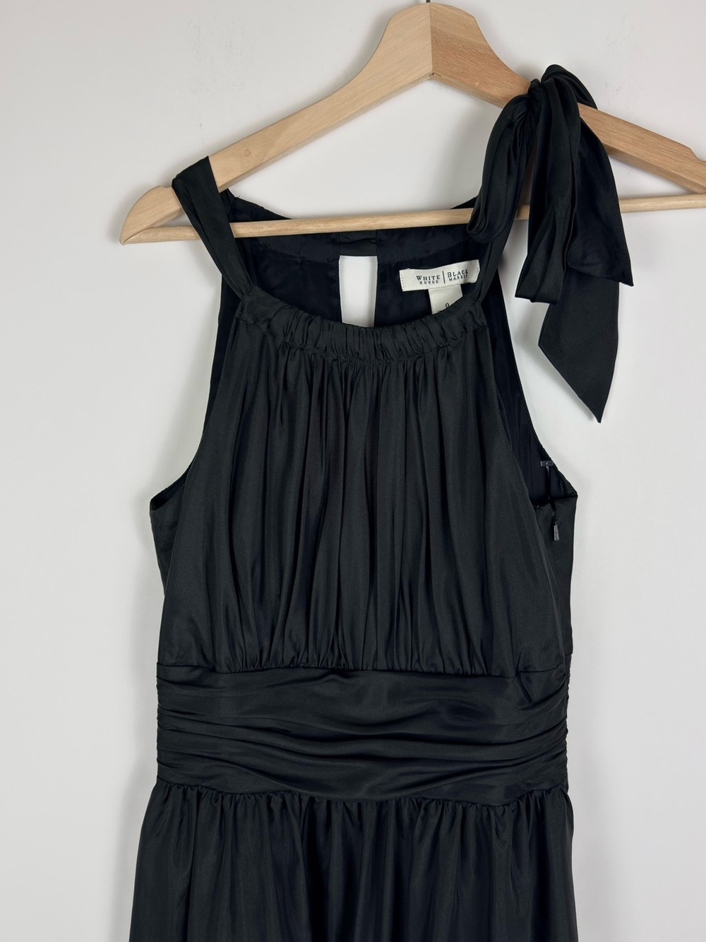 WHBM 100% Silk Tie Shoulder Bow A-Line Dress Sz 0 Old money Cocktail Black - Picture 4 of 11